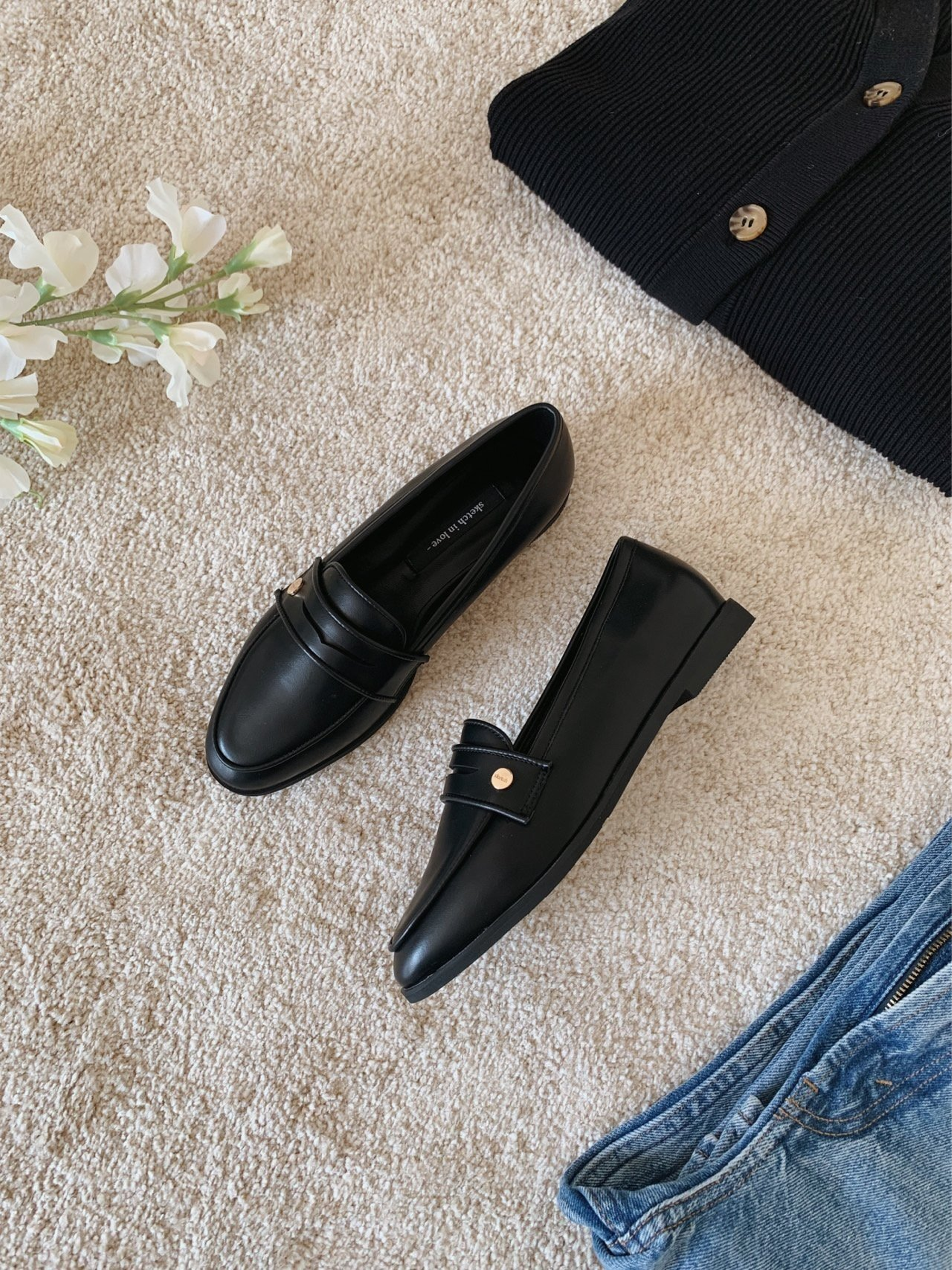 Real cowhide gold logo lauren penny loafers