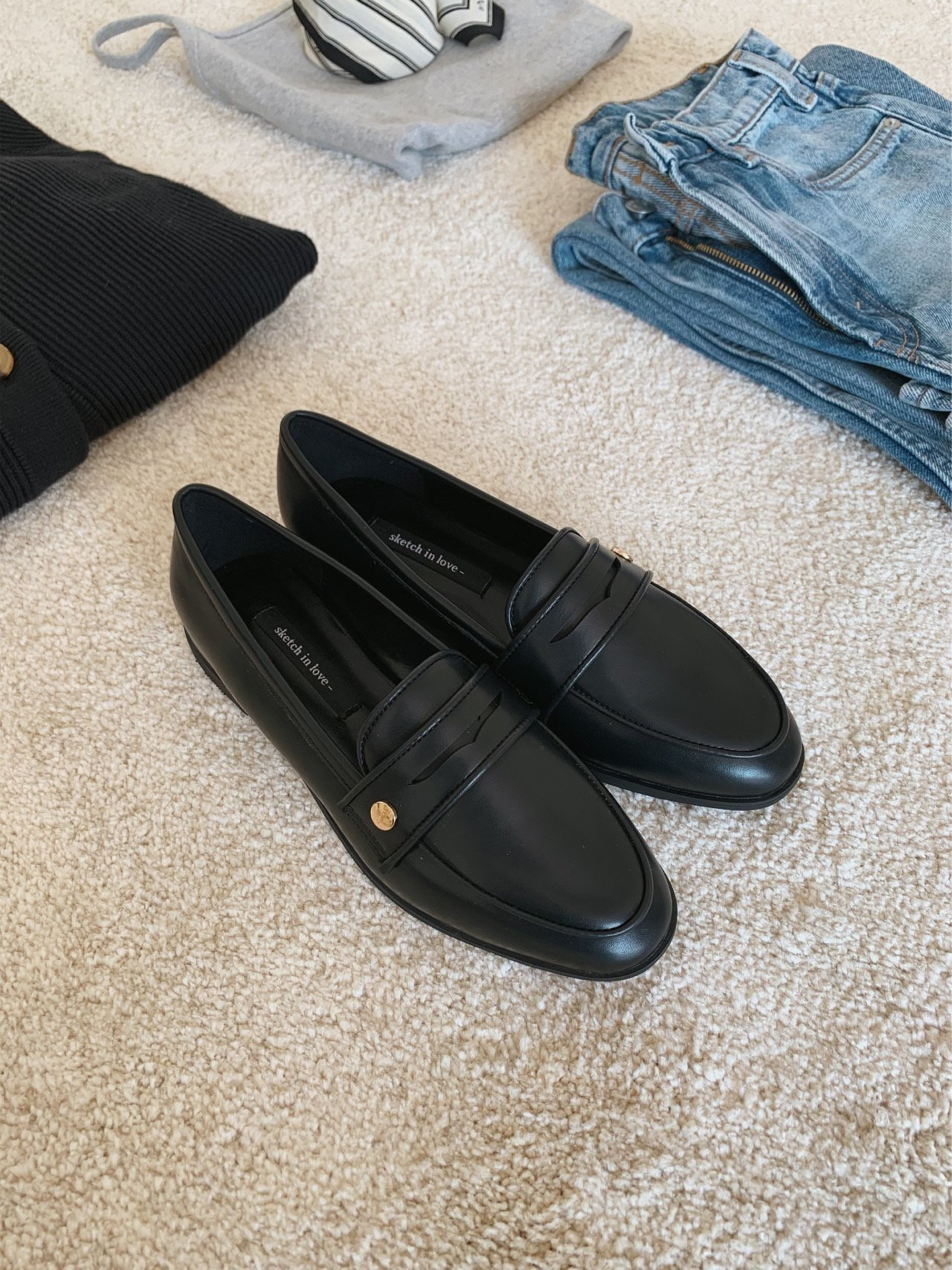 Real cowhide gold logo lauren penny loafers