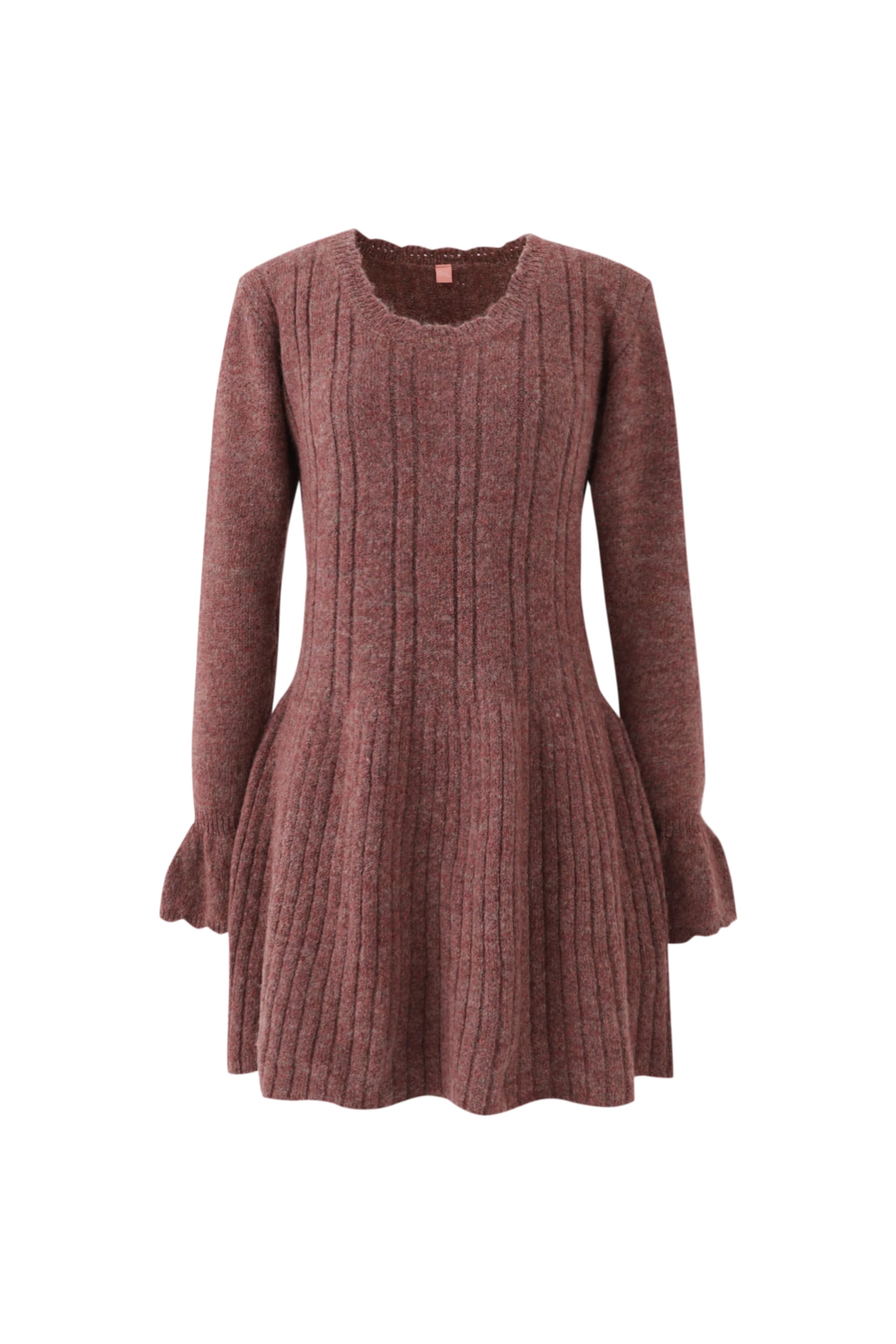 Frill u-neck knit ops(Brick rose)