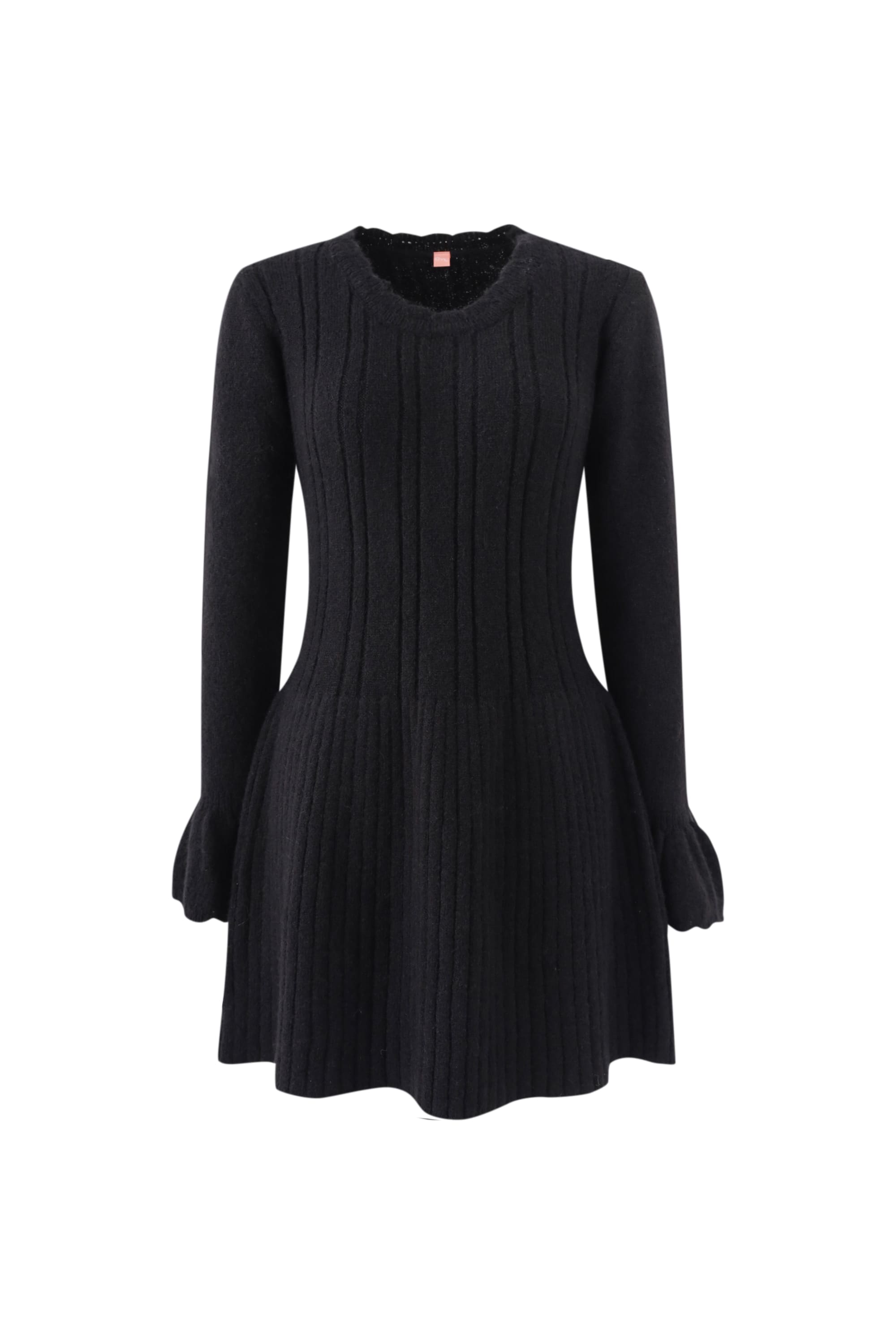 Frill u-neck knit ops(Matt black)