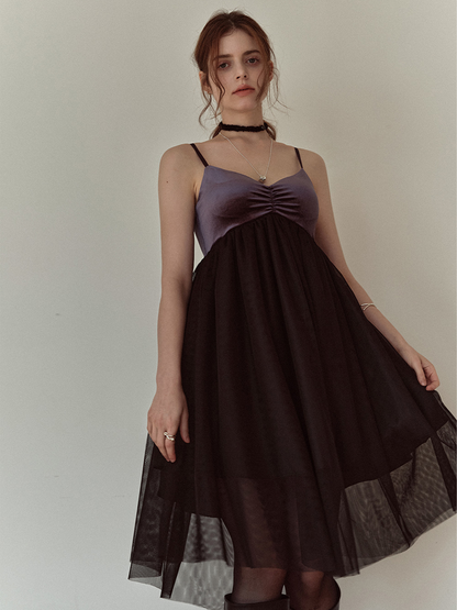 Velvet tulle dress (Dark navy)