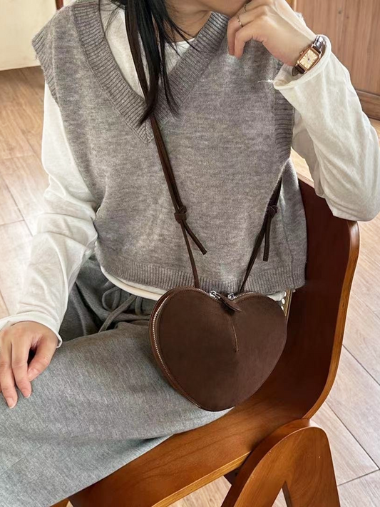 Heart suede shoulder bag