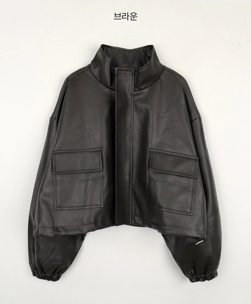 Burning leather zip-up jacket