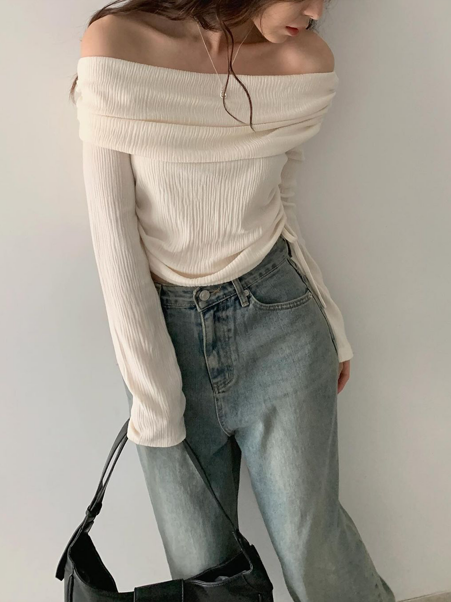 Clean off shoulder tee