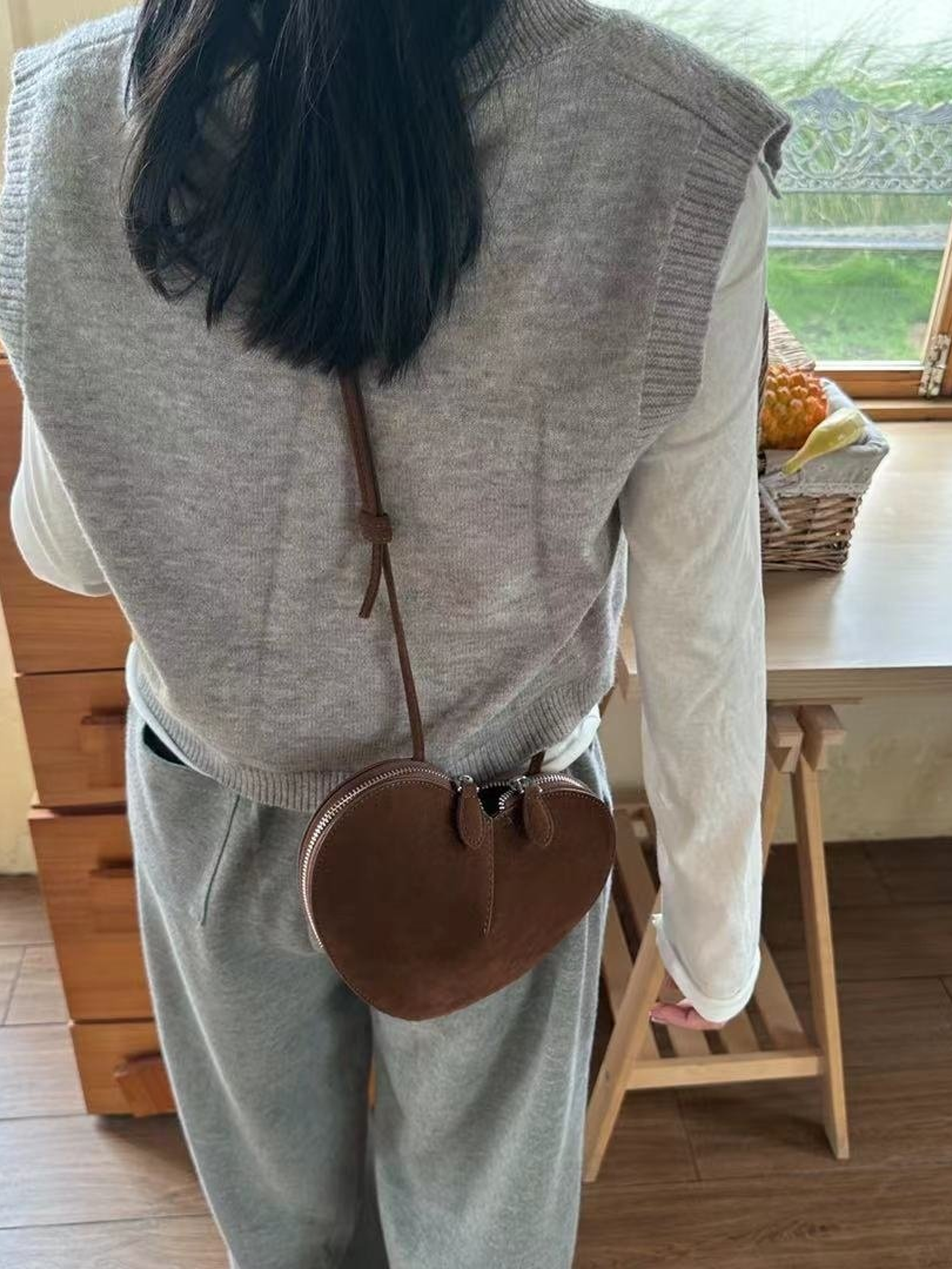 Heart suede shoulder bag