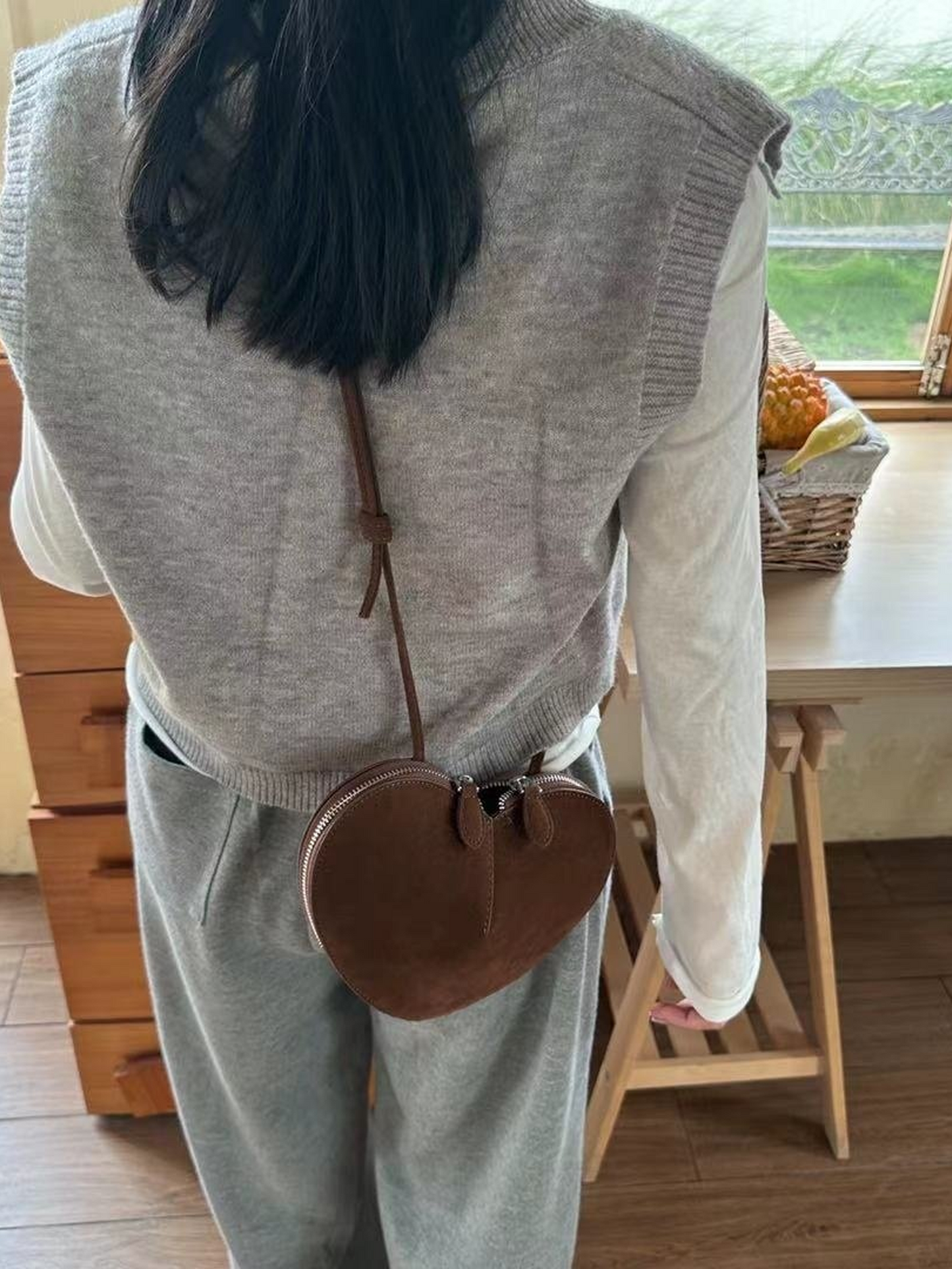 Heart suede shoulder bag