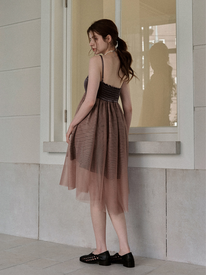 Velvet tulle dress (Pink beige)