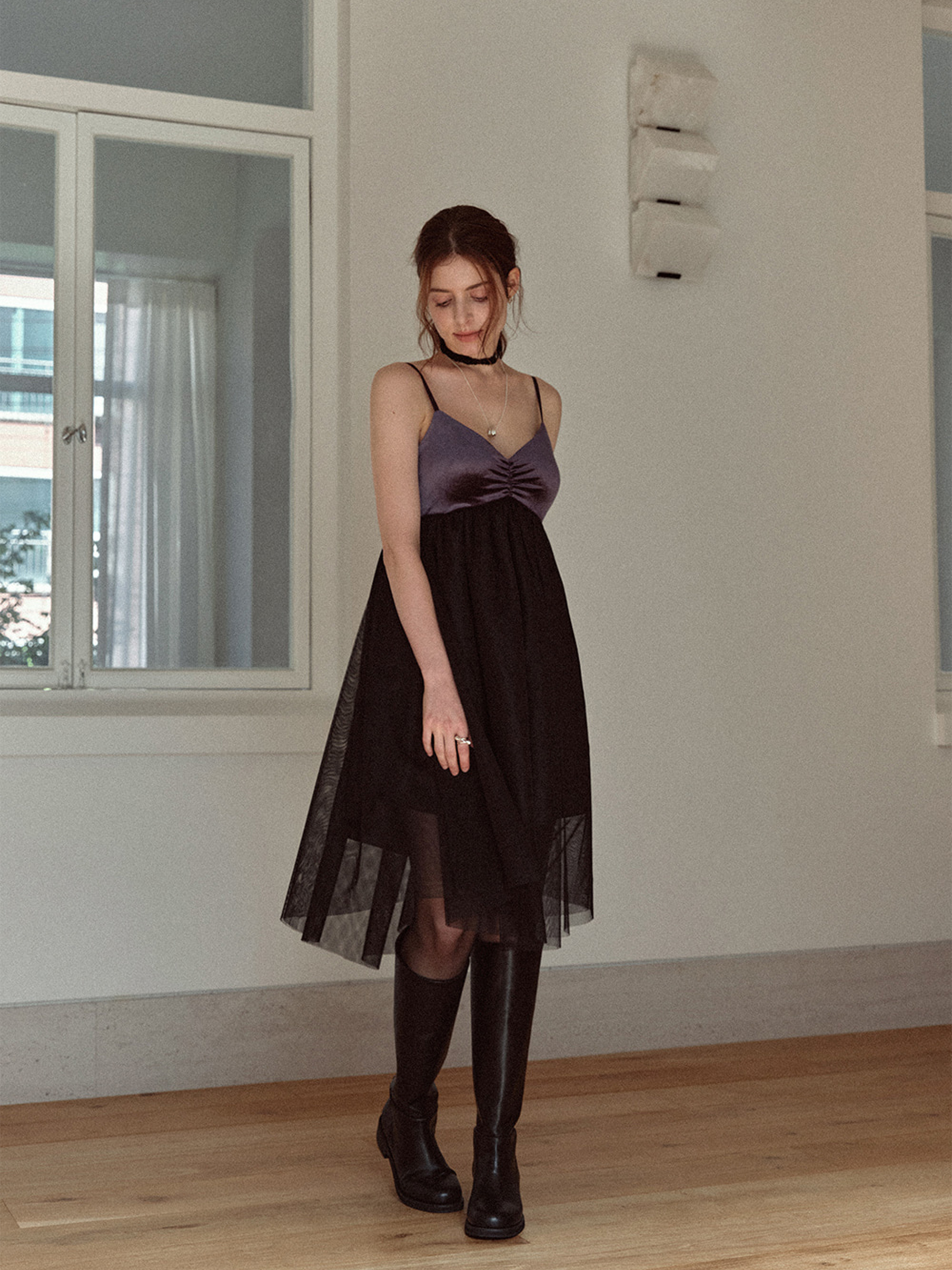 Velvet tulle dress (Dark navy)