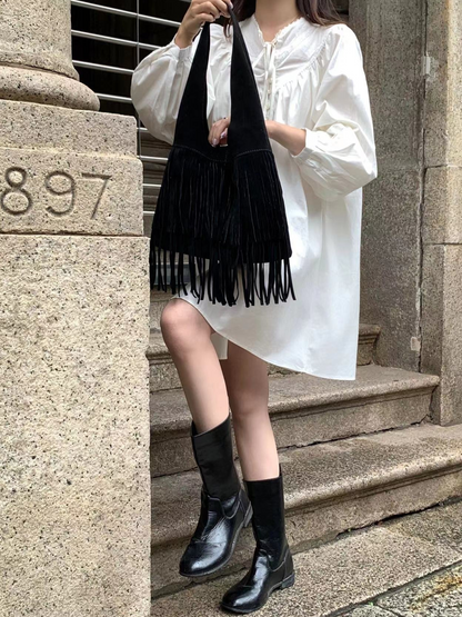 Suede fringe bag