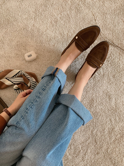 Real cowhide gold logo lauren penny loafers