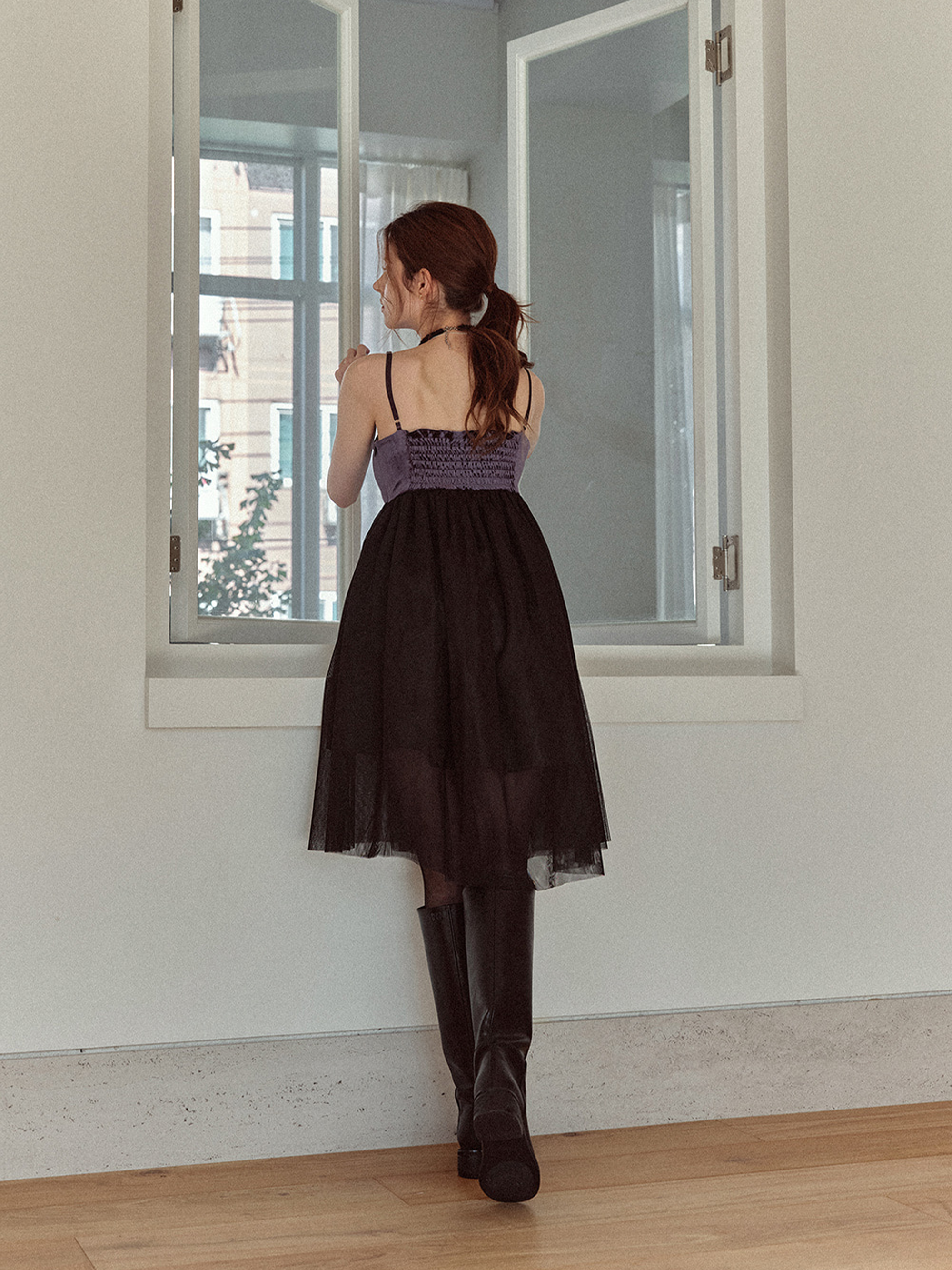 Velvet tulle dress (Dark navy)