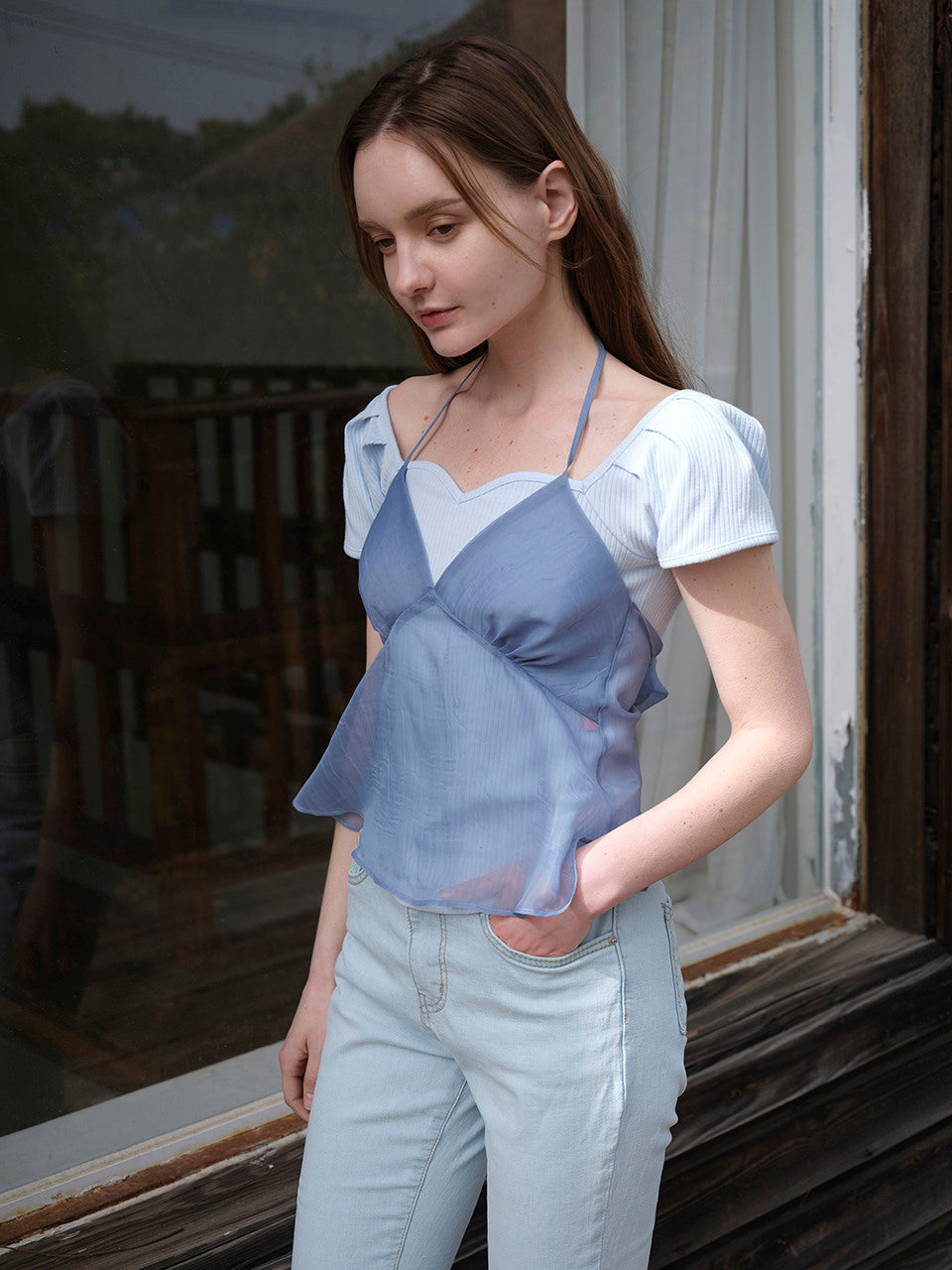 See-Through bustier top (Water blue)