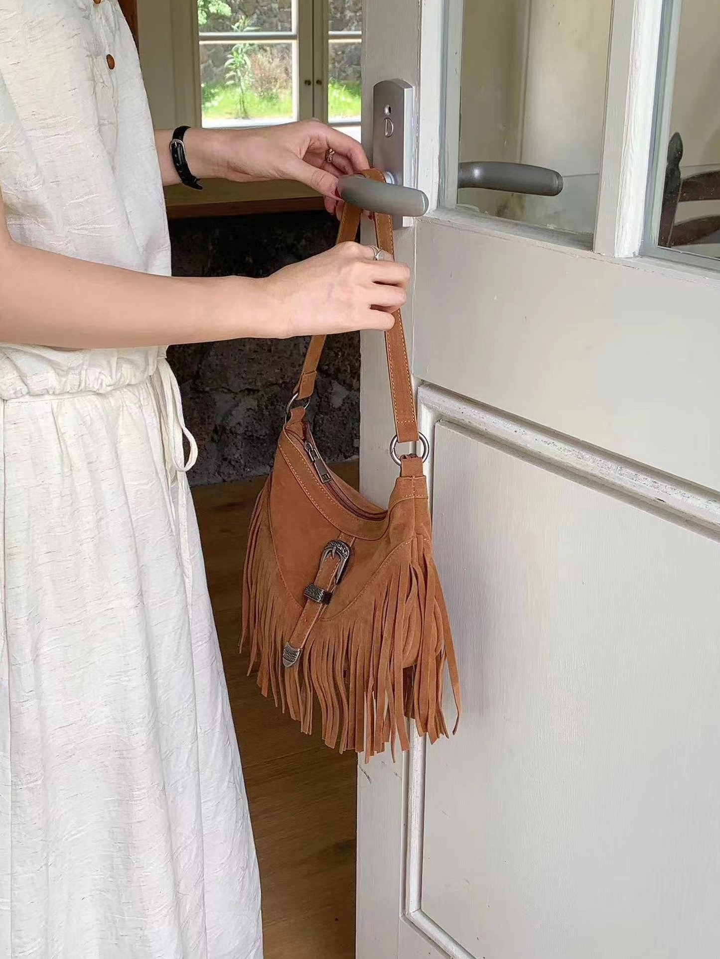 Tassel suede bag