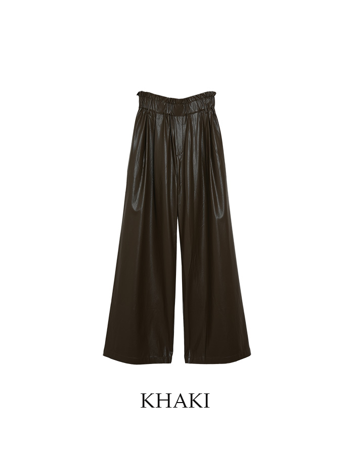 Banding leather wide pants