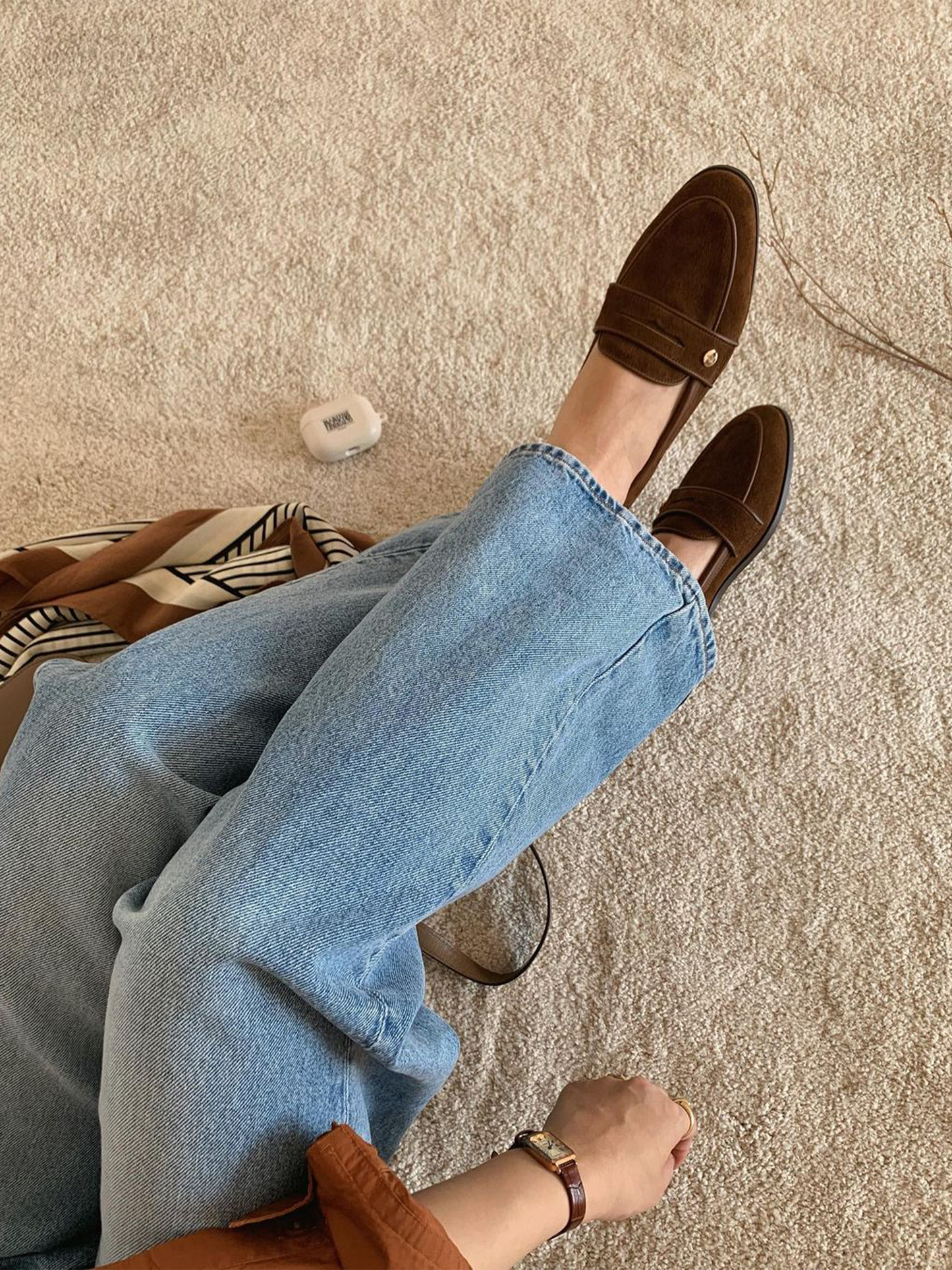 Real cowhide gold logo lauren penny loafers