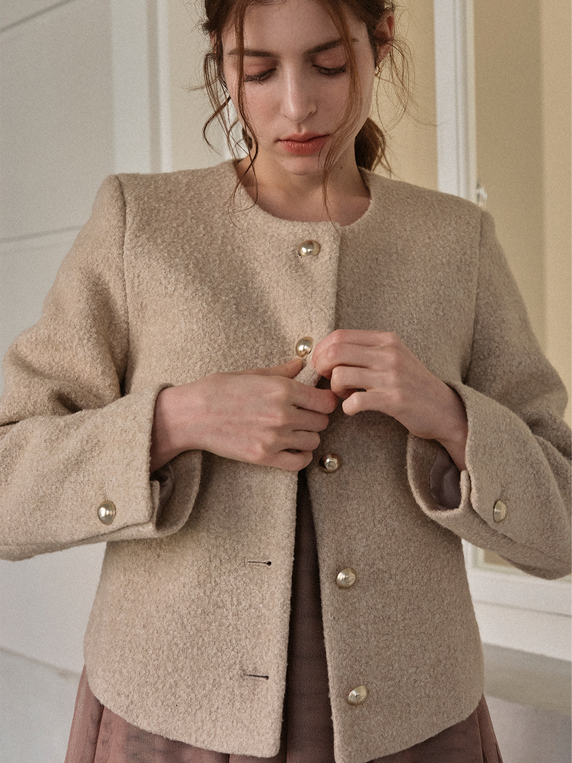 Snow boucle tweed jacket (Beige)