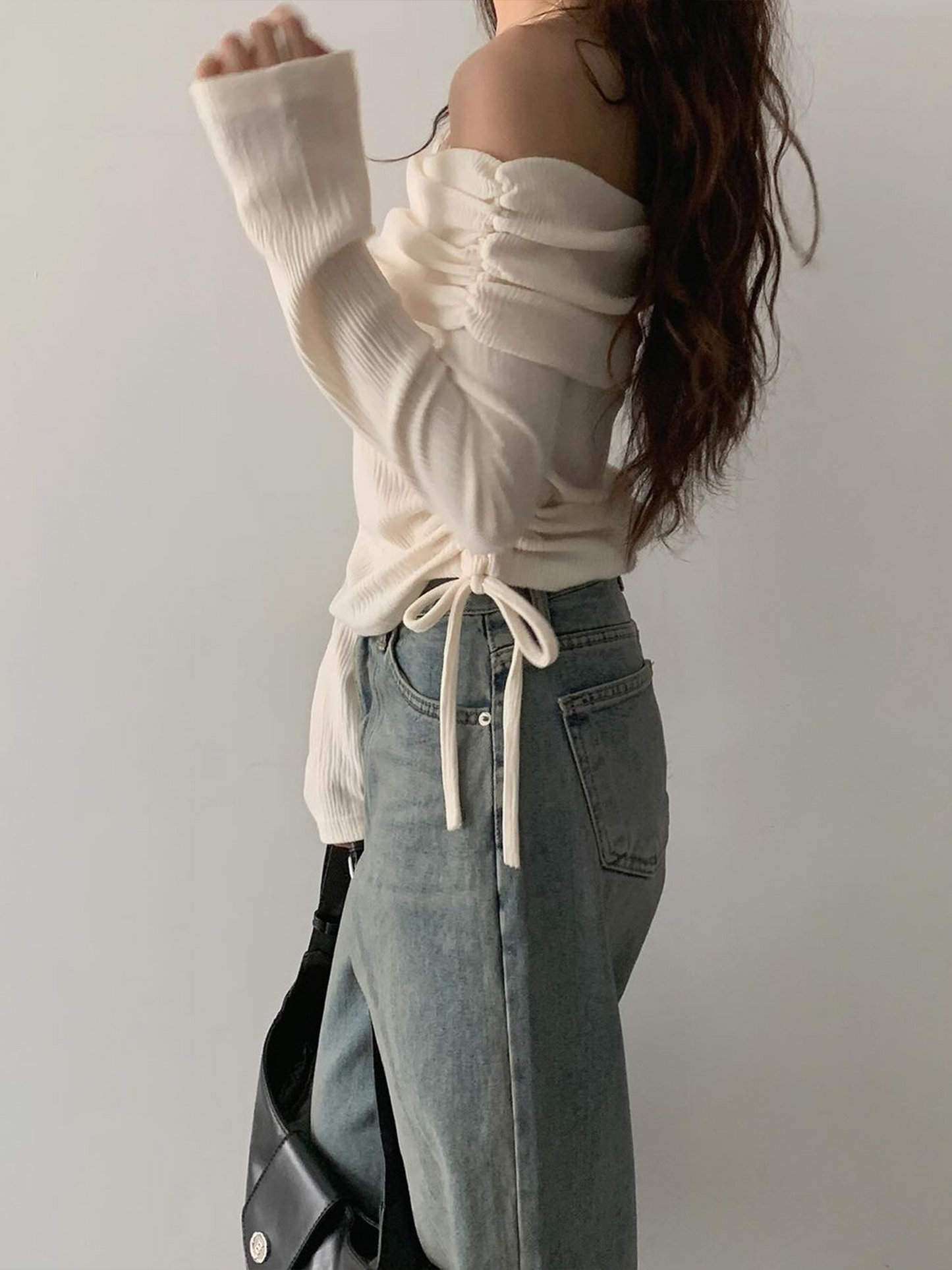 Clean off shoulder tee