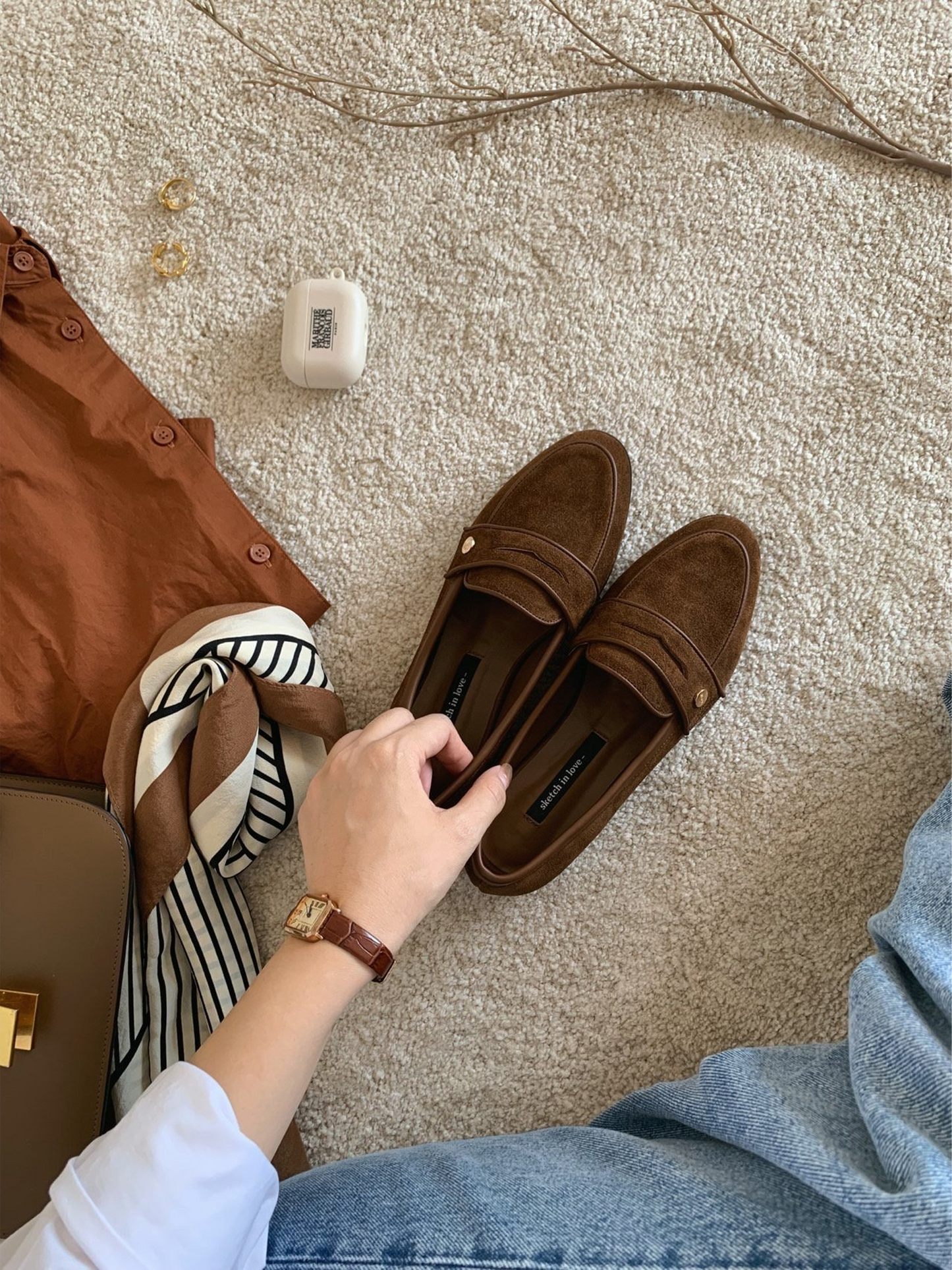 Real cowhide gold logo lauren penny loafers