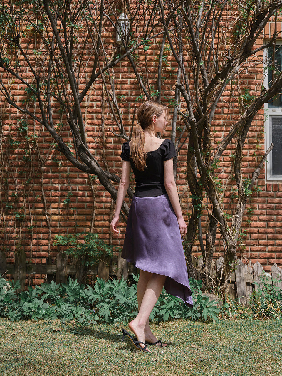 Silk unbalanced wrap skirt (Deep purple navy)