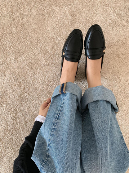 Real cowhide gold logo lauren penny loafers